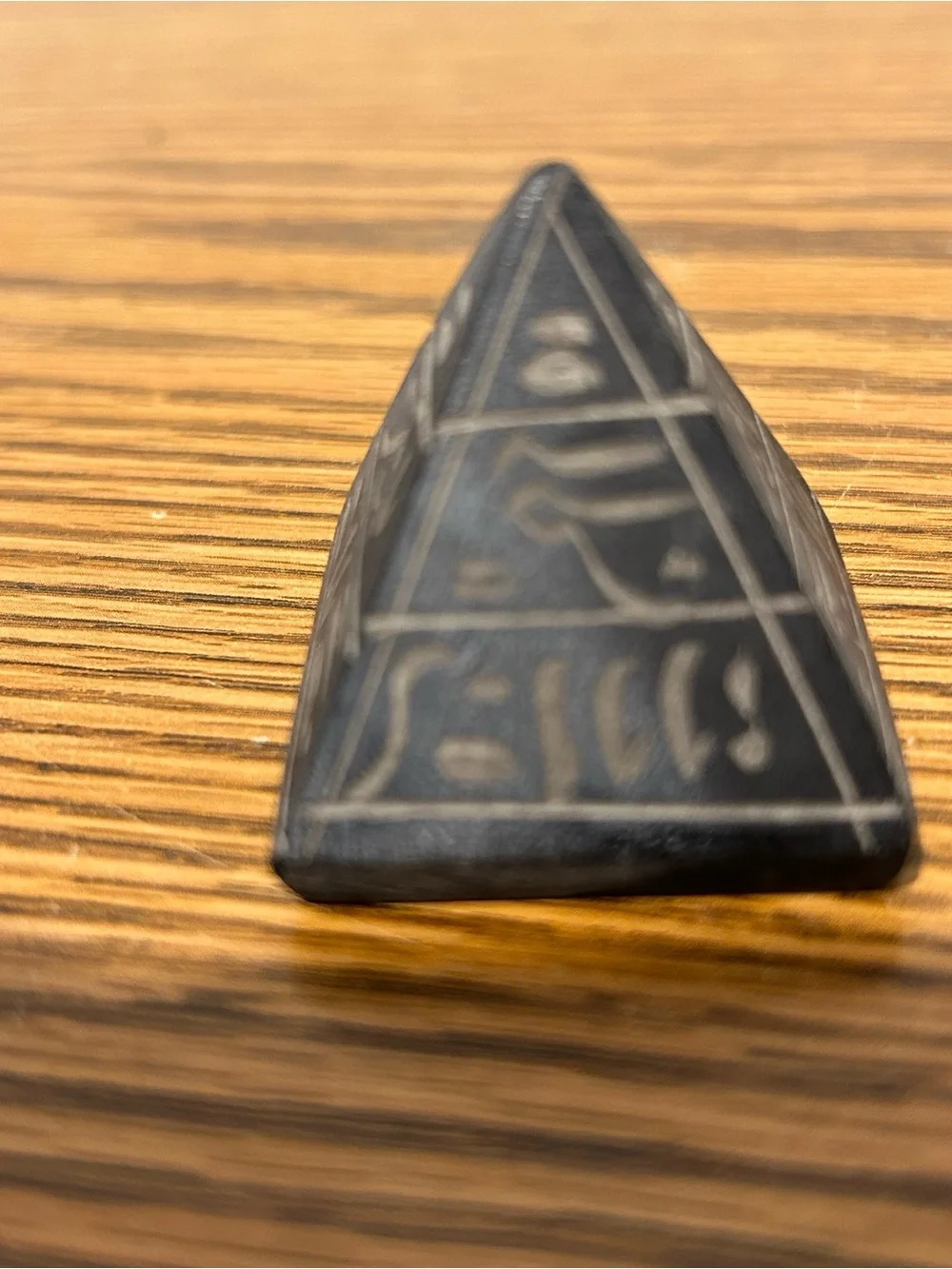 Black Pyramid Accent Figurine with Etched Hieroglyphic Detail